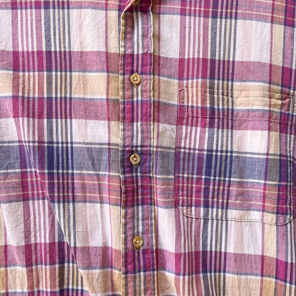 Vintage 1980s Plaid Cotton Madras Popover Short Sleeve Button Down - Men's M - Picture 3 of 6